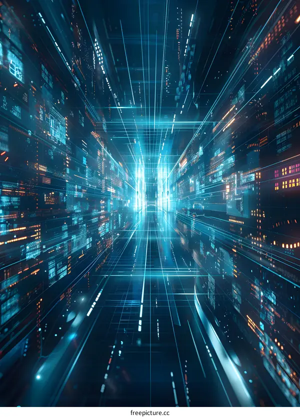 Blue glowing digital tunnel