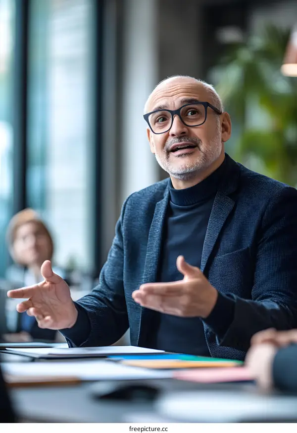 Businessman Leading a Meeting in a Modern Office