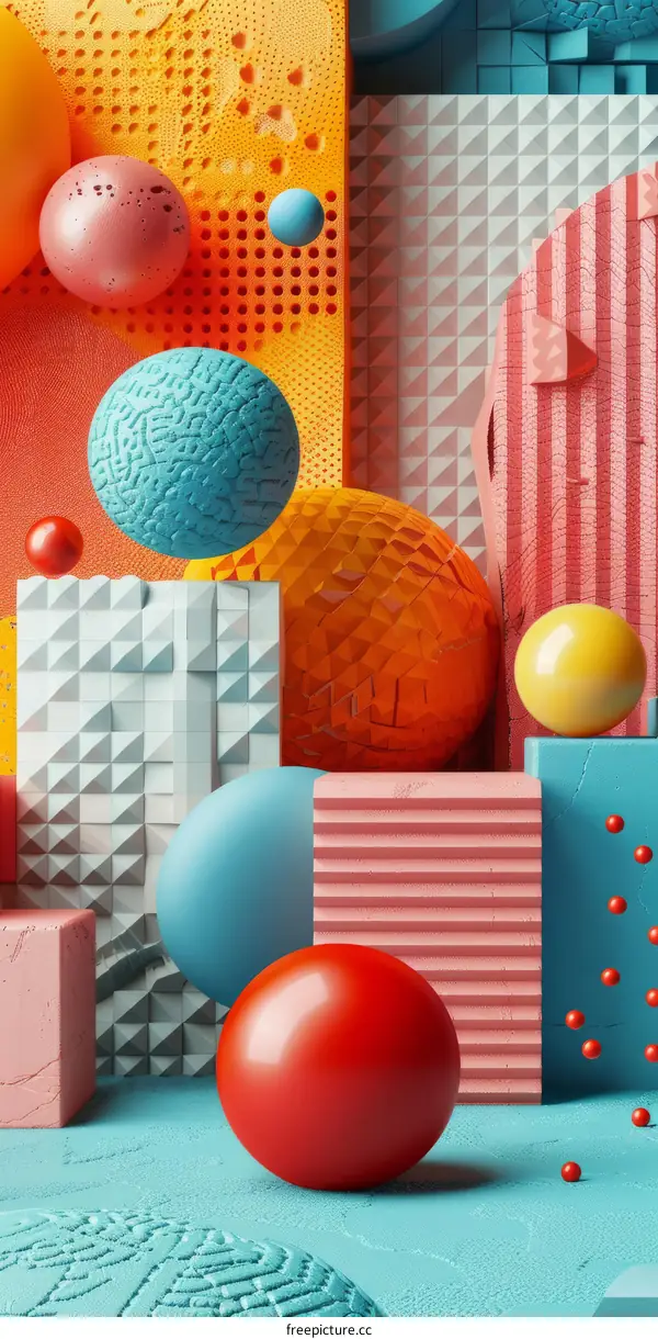 Colorful Geometric Shapes and Spheres 3D Rendering