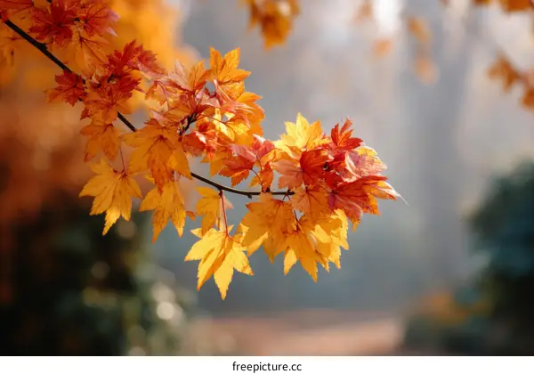 Autumn Leaves on a Branch in Autumn