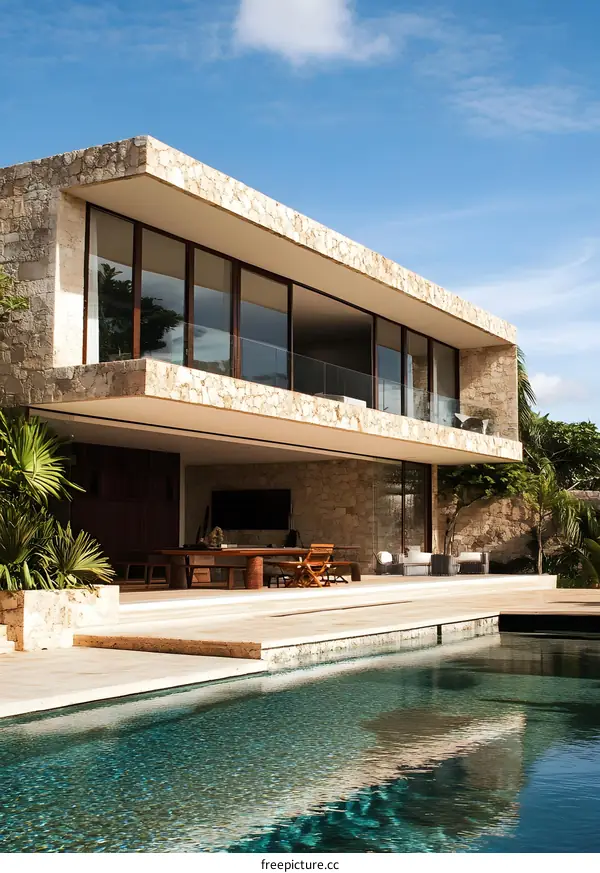 Modern Stone House with Infinity Pool and Patio
