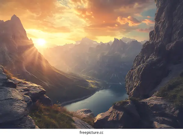 Sunrise Over Mountain Lake