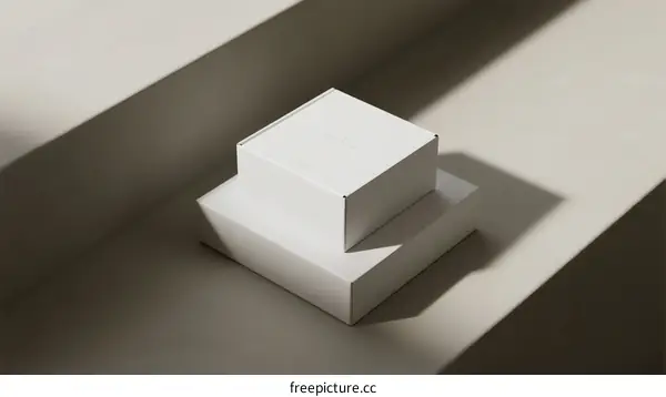 White Cardboard Boxes Stacked on Beige Surface with Soft Lighting