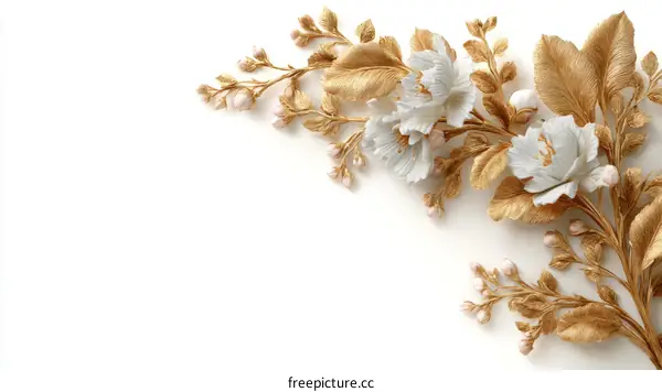 Golden Floral Design on White Background
