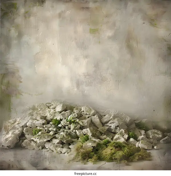 Green Plant Growing From Pile of Rocks