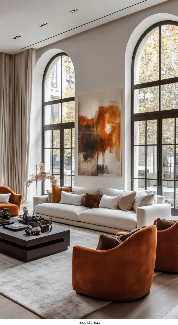 Modern Living Room with Large Windows and Artwork