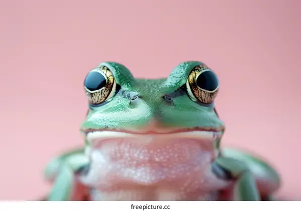 Australian Green Tree Frog on Pink Background
