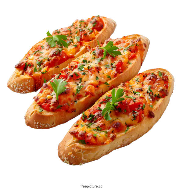 [Transparent Background PNG]Three Delicious Bruschetta on White Background