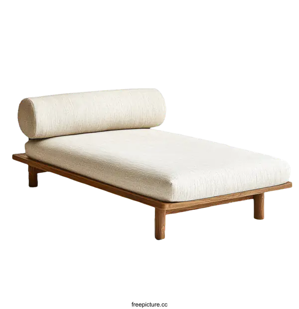 [Transparent Background PNG]Modern Wooden Daybed with Rolled Cushion
