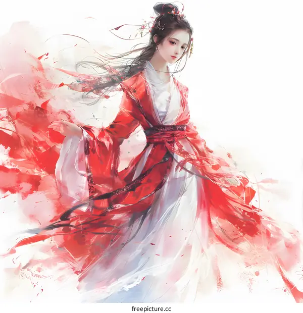 Woman in Red and White Dress