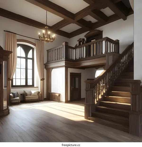 Classic Wooden Staircase in a Luxurious Home