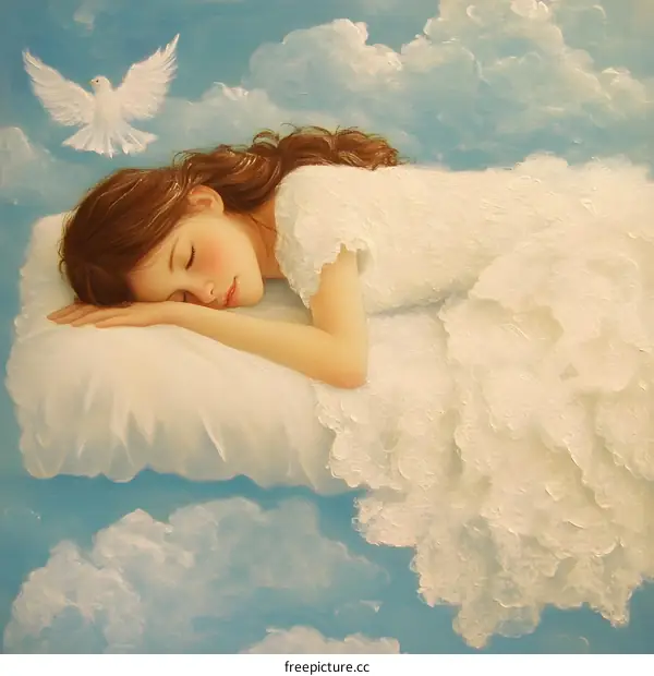 Sleeping Girl Dream of Angels and Clouds