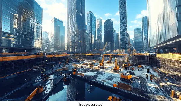 Construction Site Amidst Skyscrapers Urban Development