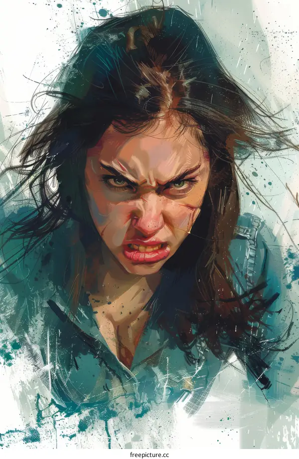 Angry Woman With Long Hair Digital Painting Art