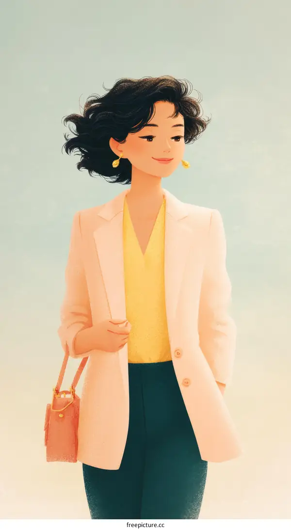 Elegant Woman in a Pastel Pink Blazer Illustration