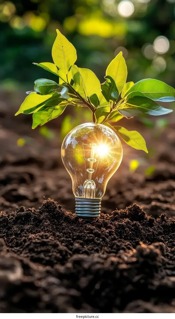 Sustainable Energy Concept with Lightbulb and Sprout