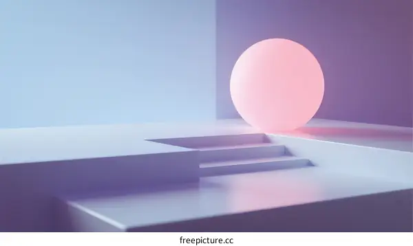 Minimalist Pink Sphere on White Geometric Platforms in Soft Lighting