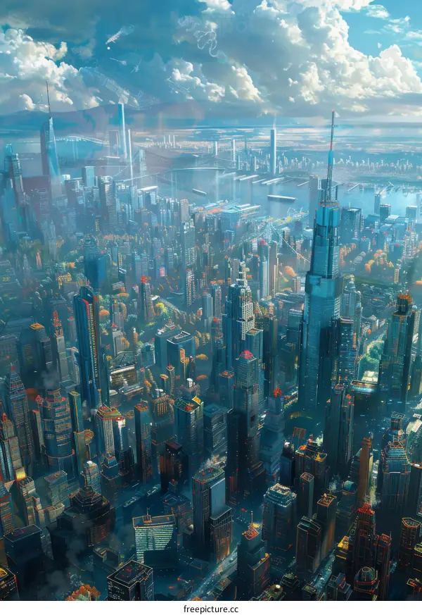 Futuristic Aerial View of a Metropolis
