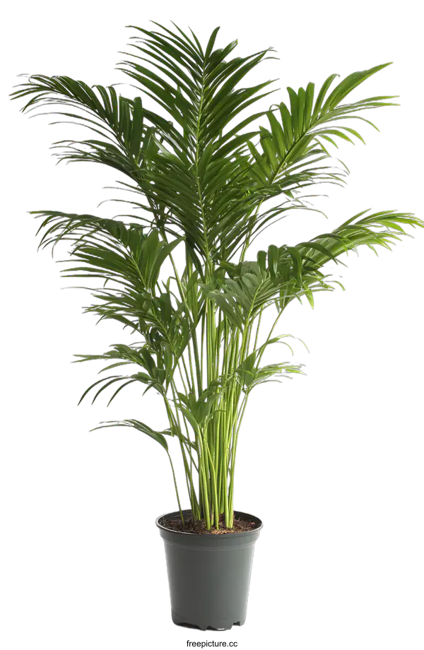 [Transparent Background PNG]Green Indoor Palm Plant in Pot On White Background