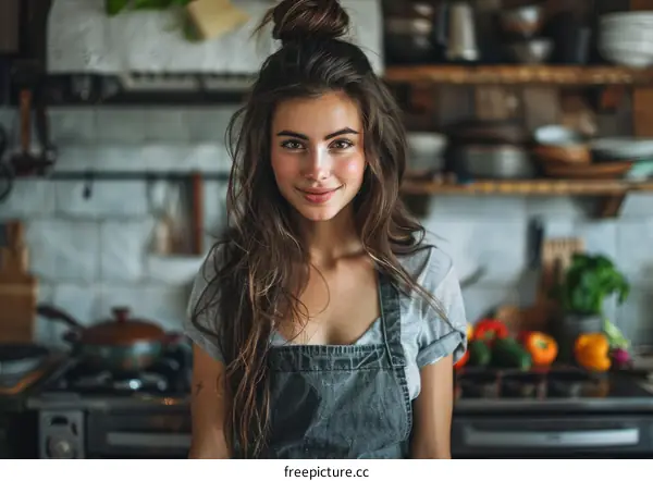 A Young Woman Cooking in the Kitchen