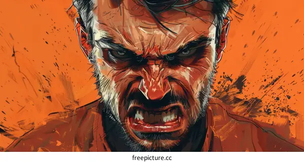 close up of a man with a beard and a scowl on his face