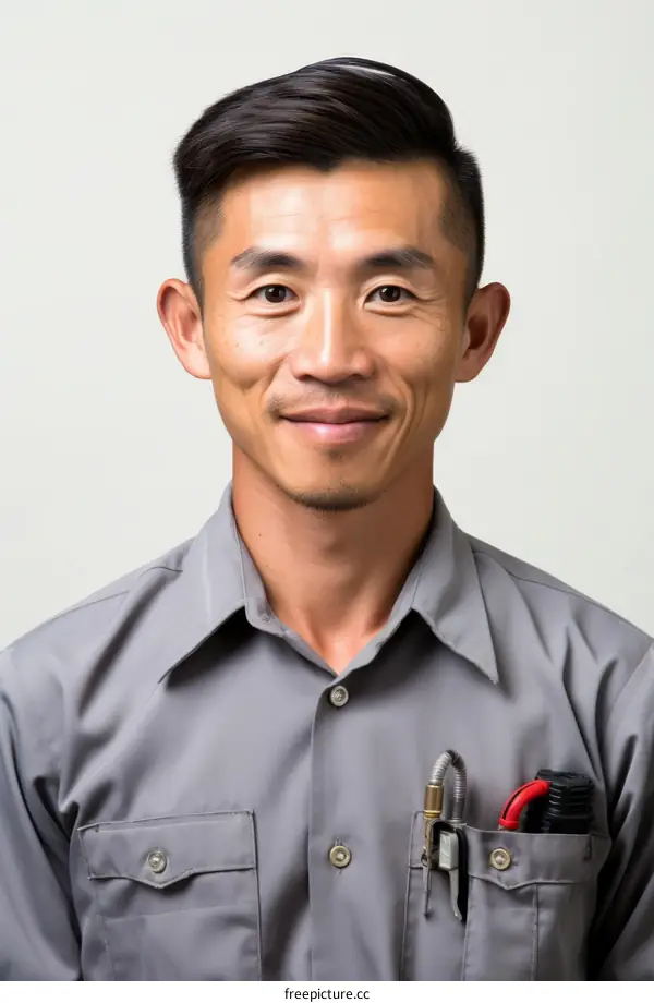 portrait of a smiling Asian man in a gray shirt