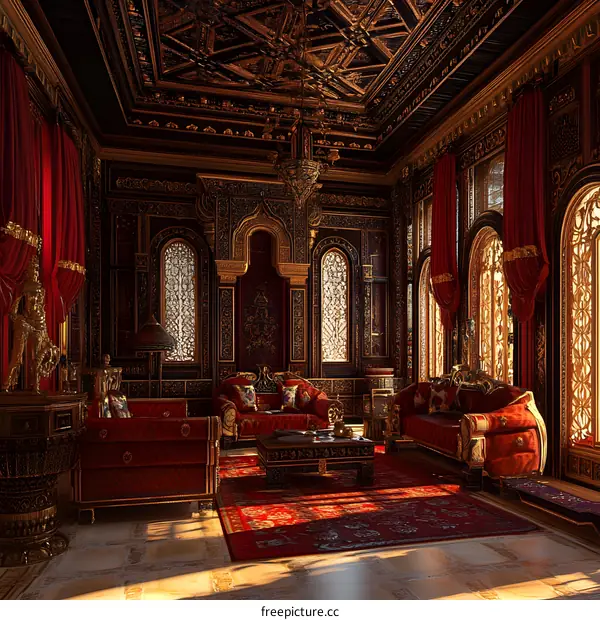 Ornate Interior Design with Gold and Red Accents