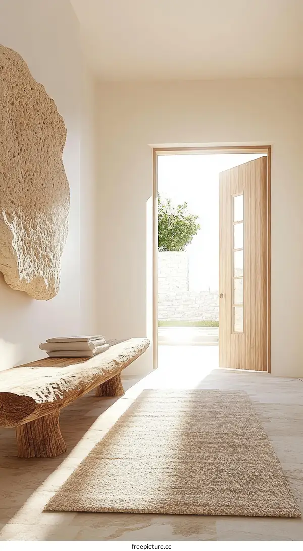 Rustic Minimalist Entryway Design with Natural Stone