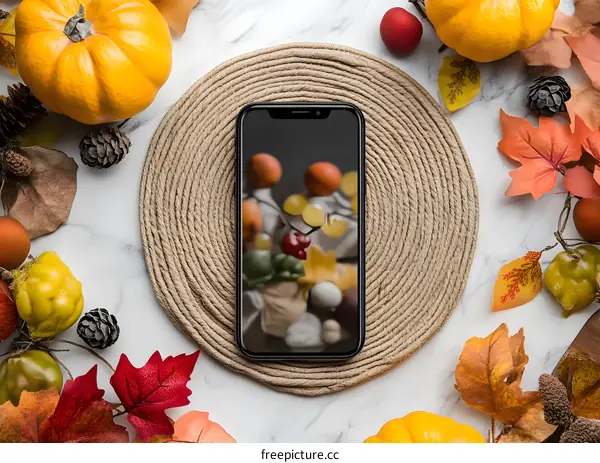 Fall Decor with Smartphone on Table