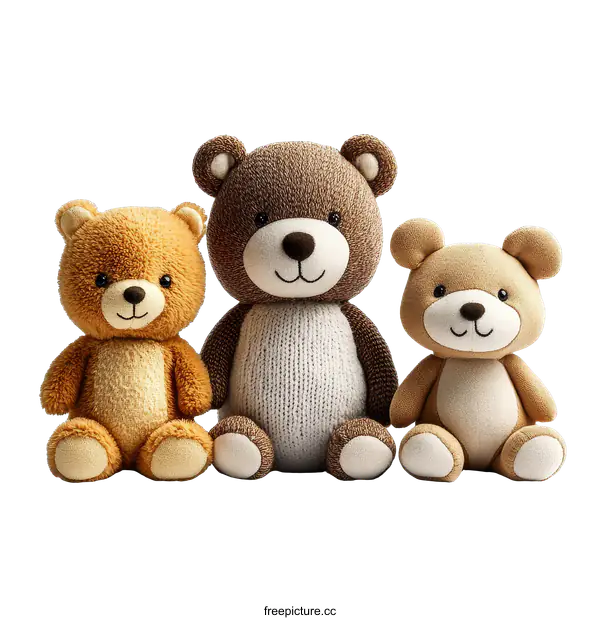 [Transparent Background PNG]Three Cute Teddy Bears Sitting Together