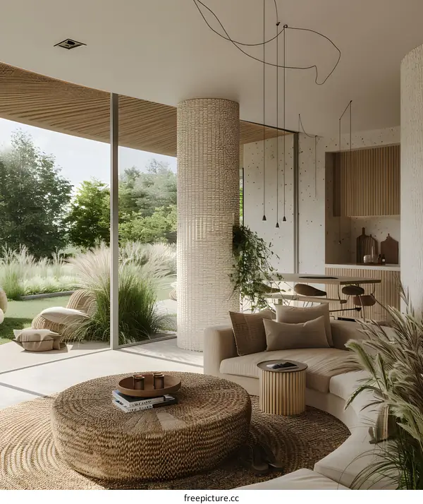 Modern Interior Design With Woven Furniture And Natural Elements