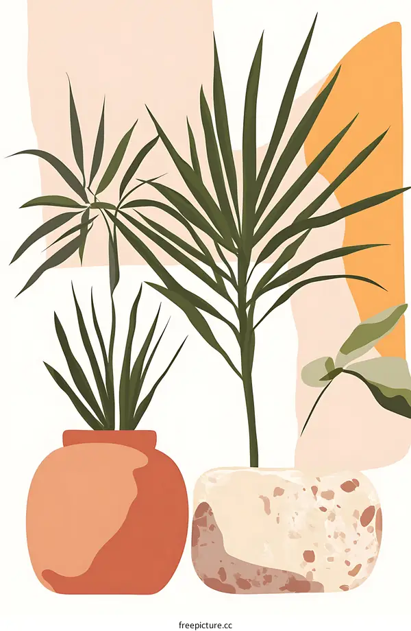 Abstract Illustration of Plants in Pots