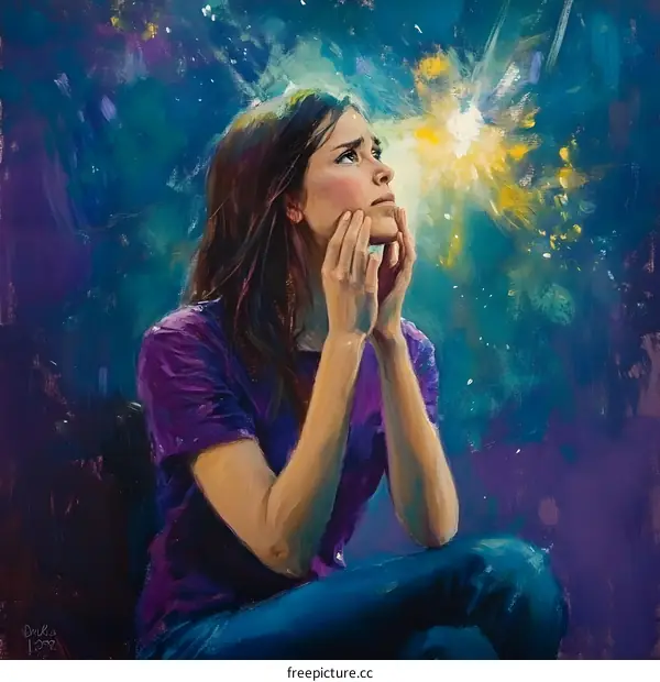 Woman Looking Up at Light in the Sky Oil Painting