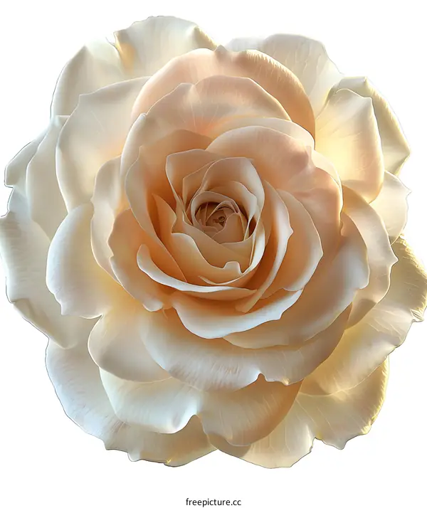 A beautiful close-up image of a cream-colored rose in full bloom against a white background