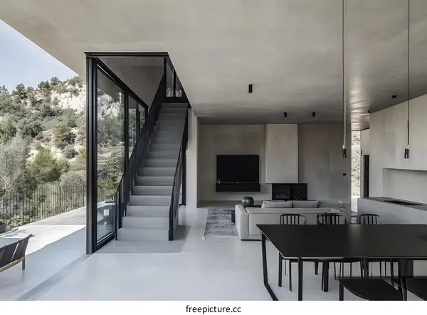 Modern Interior Design with Minimalist Decor and Concrete Walls