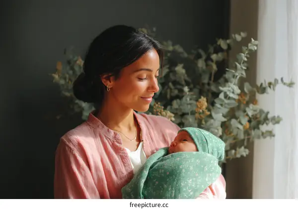 Mother and Newborn Baby Bonding Moment