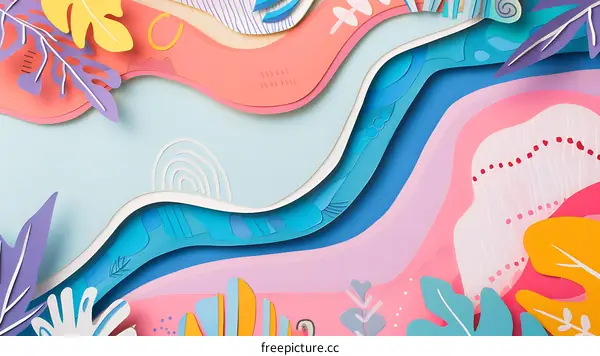 Abstract Colorful Paper Cut Landscape Illustration