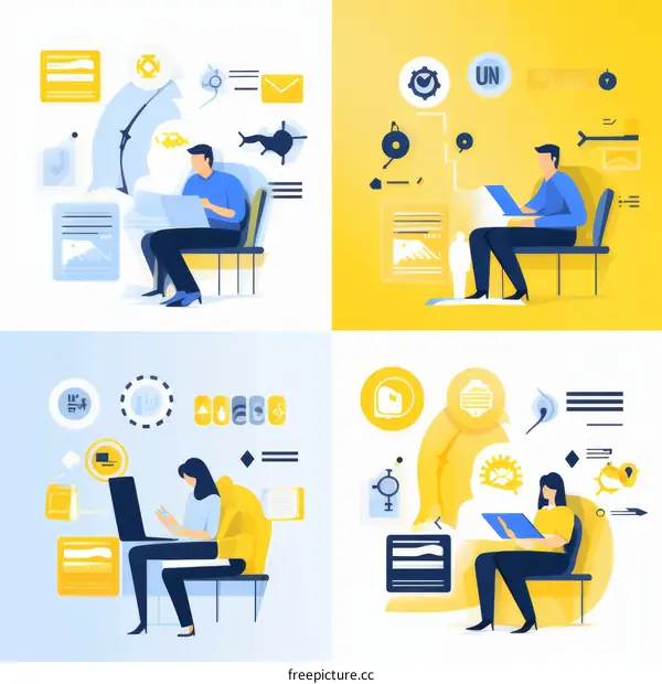 Illustration of people working on computers