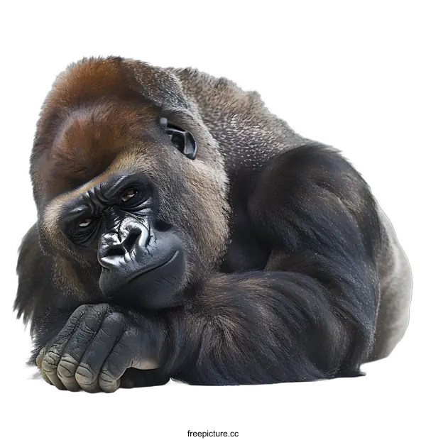 [Transparent Background PNG]Close-up Portrait of a Gorilla Resting on a White Background