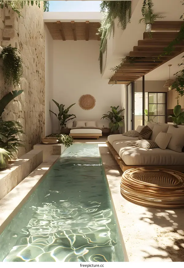 Bohemian Style Interior Design with Pool