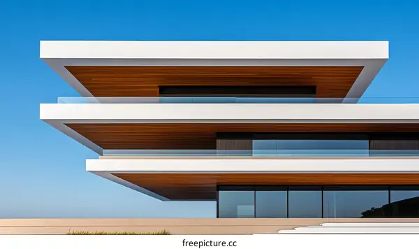 Modern Architectural Facade with Layered Balconies