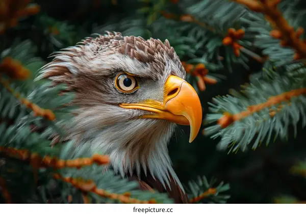 Close Up of a Majestic Bald Eagle Perched on a Tree Branch