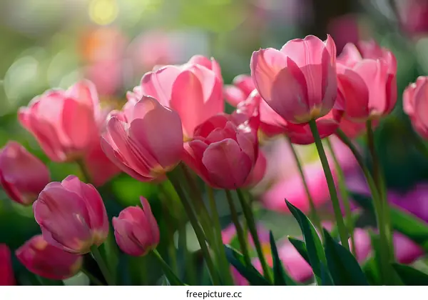Pink Tulips in the Garden with a Soft Focus Background