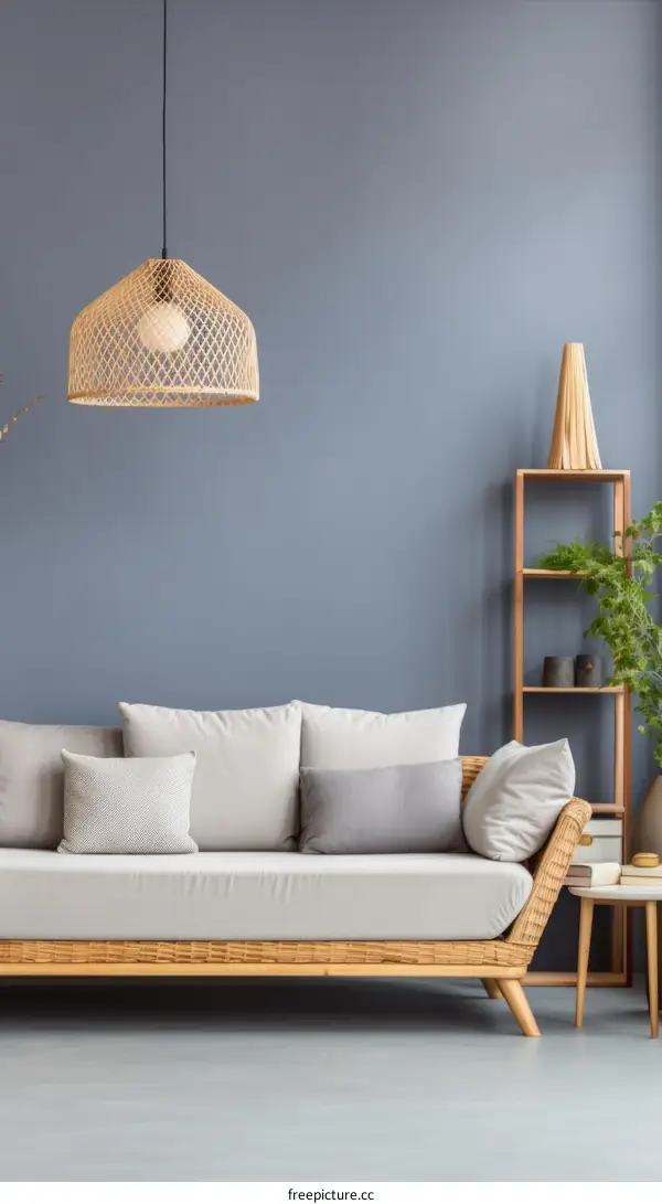 A Stylish Living Room With A Blue Wall