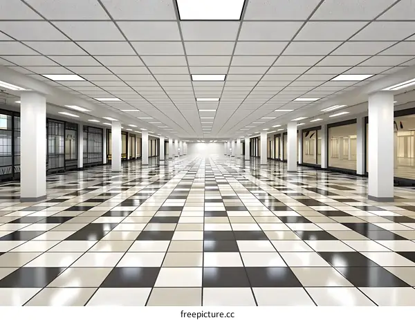 Empty Hallway with White Tile Flooring