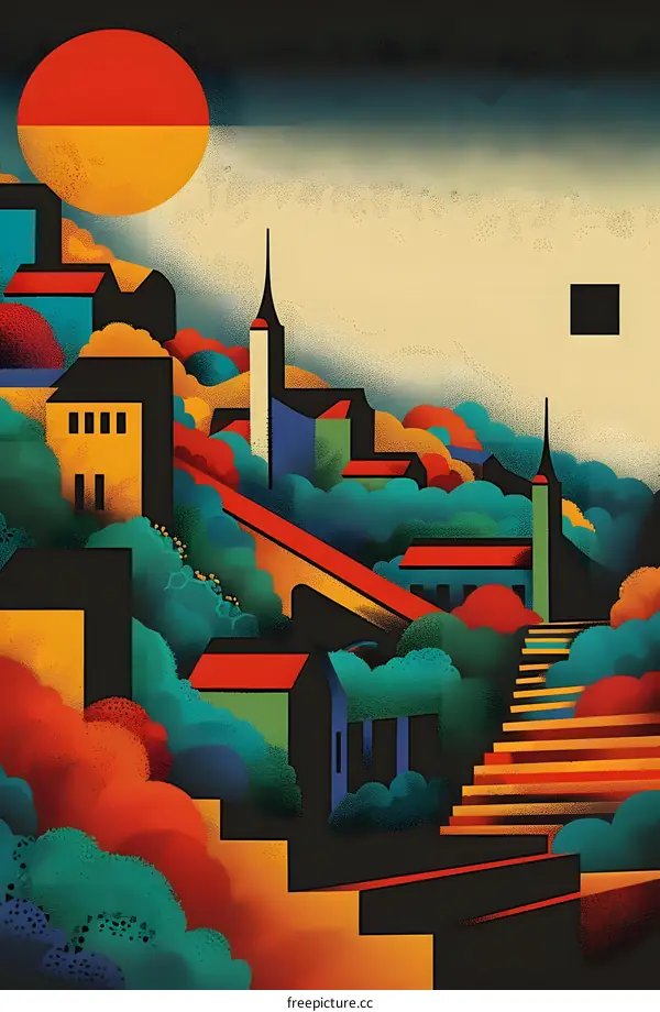 Abstract Cityscape with Sunset Illustration