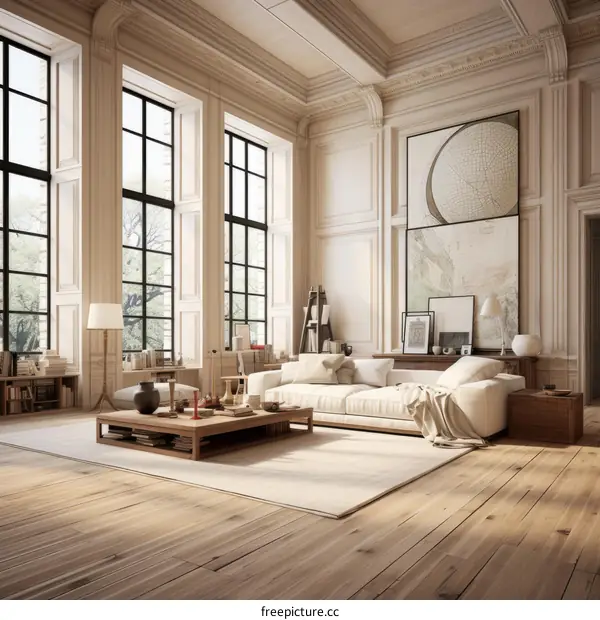 Bright spacious living room interior design