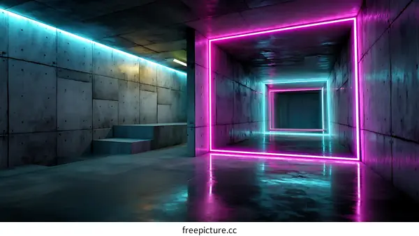 Neon Light Concrete Tunnel Illustration