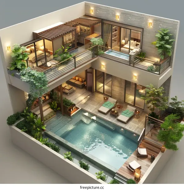 Modern Courtyard Villa with Pool Design