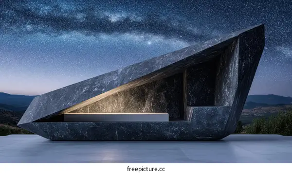 Modern Stone Structure Under Starry Night Sky